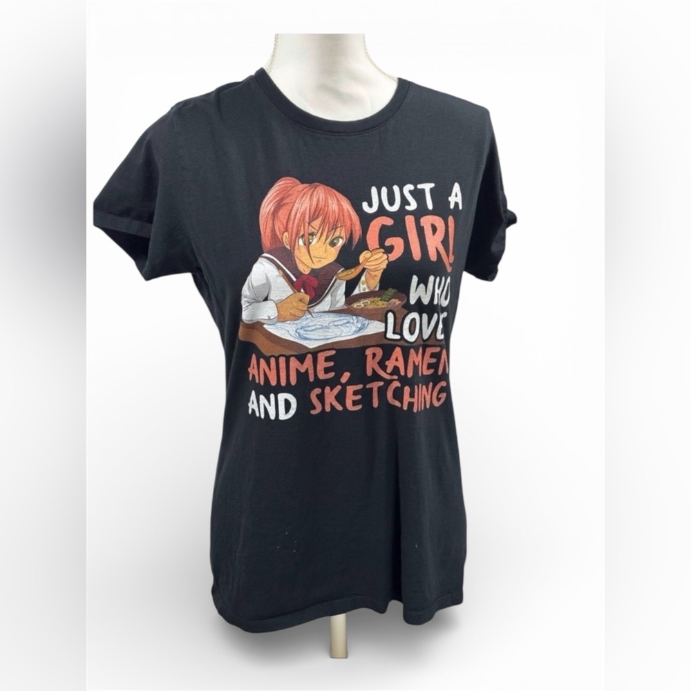 Anime Girl Black Tee Women’s Size Large